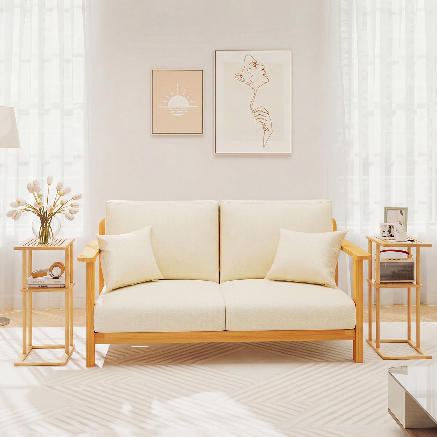 Side Table Set of 2 with Storage Shelves and Bamboo Construction, Natural End & Side Tables at Gallery Canada