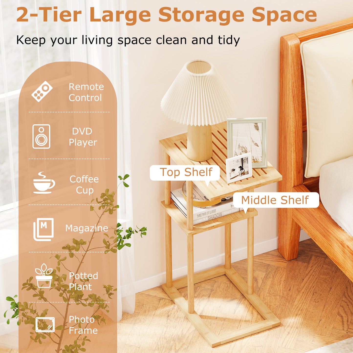 Side Table Set of 2 with Storage Shelves and Bamboo Construction, Natural End & Side Tables at Gallery Canada