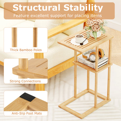 Side Table Set of 2 with Storage Shelves and Bamboo Construction, Natural End & Side Tables at Gallery Canada