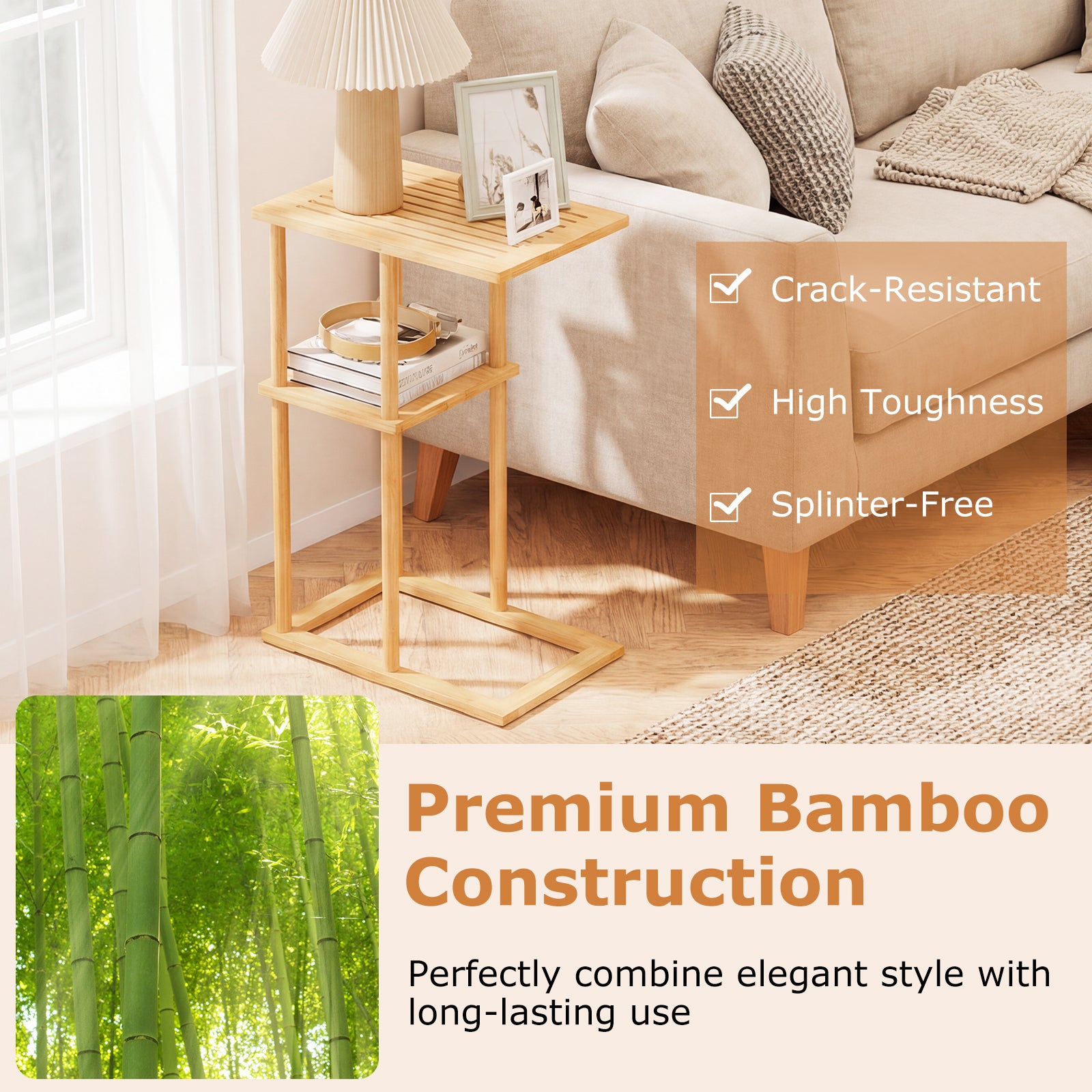 Side Table Set of 2 with Storage Shelves and Bamboo Construction, Natural End & Side Tables at Gallery Canada