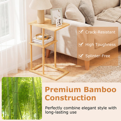 Side Table Set of 2 with Storage Shelves and Bamboo Construction, Natural End & Side Tables at Gallery Canada