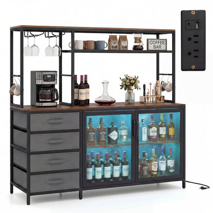 Sideboard Buffet Cabinet with LED Lights 55 inch Coffee Table with Power Outlets, Rustic Brown Sideboards Cabinets & Buffets at Gallery Canada