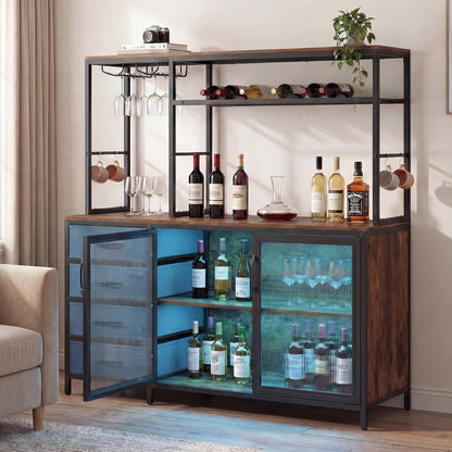 Sideboard Buffet Cabinet with LED Lights 55 inch Coffee Table with Power Outlets, Rustic Brown Sideboards Cabinets & Buffets at Gallery Canada