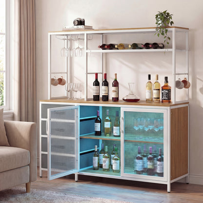 Sideboard Buffet Cabinet with LED Lights 55 inch Coffee Table with Power Outlets, Natural Sideboards Cabinets & Buffets at Gallery Canada