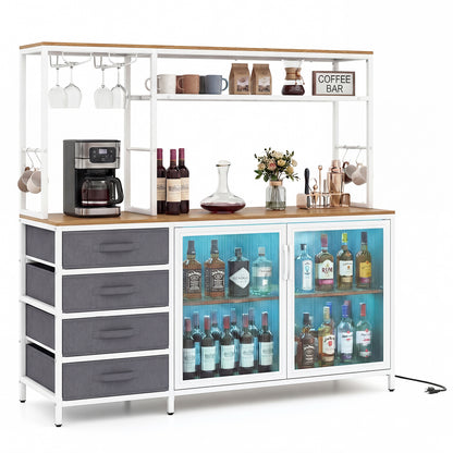 Sideboard Buffet Cabinet with LED Lights 55 inch Coffee Table with Power Outlets, Natural Sideboards Cabinets & Buffets at Gallery Canada
