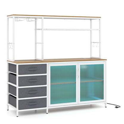 Sideboard Buffet Cabinet with LED Lights 55 inch Coffee Table with Power Outlets, Natural Sideboards Cabinets & Buffets at Gallery Canada