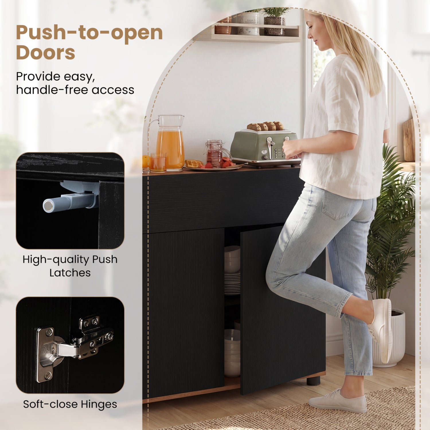 Wooden Sideboard Buffet Cabinet, Storage Kitchen Cabinet, Black Sideboards Cabinets & Buffets at Gallery Canada