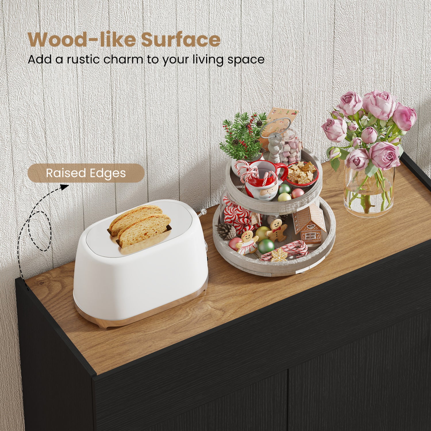 Wooden Sideboard Buffet Cabinet, Storage Kitchen Cabinet, Black Sideboards Cabinets & Buffets at Gallery Canada