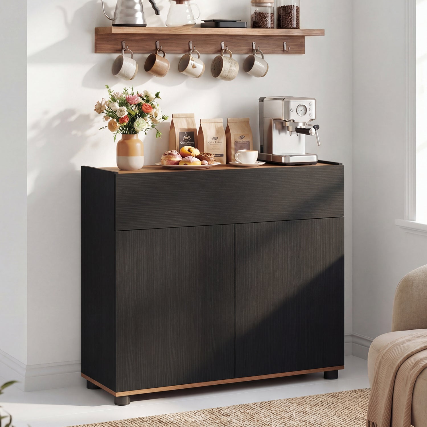 Wooden Sideboard Buffet Cabinet, Storage Kitchen Cabinet, Black Sideboards Cabinets & Buffets at Gallery Canada