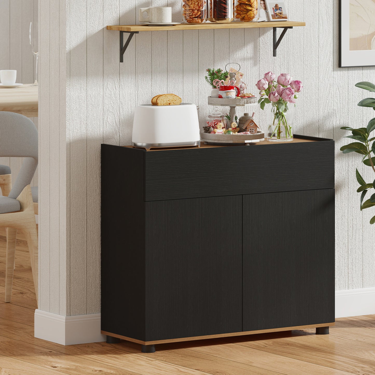 Wooden Sideboard Buffet Cabinet, Storage Kitchen Cabinet, Black Sideboards Cabinets & Buffets at Gallery Canada