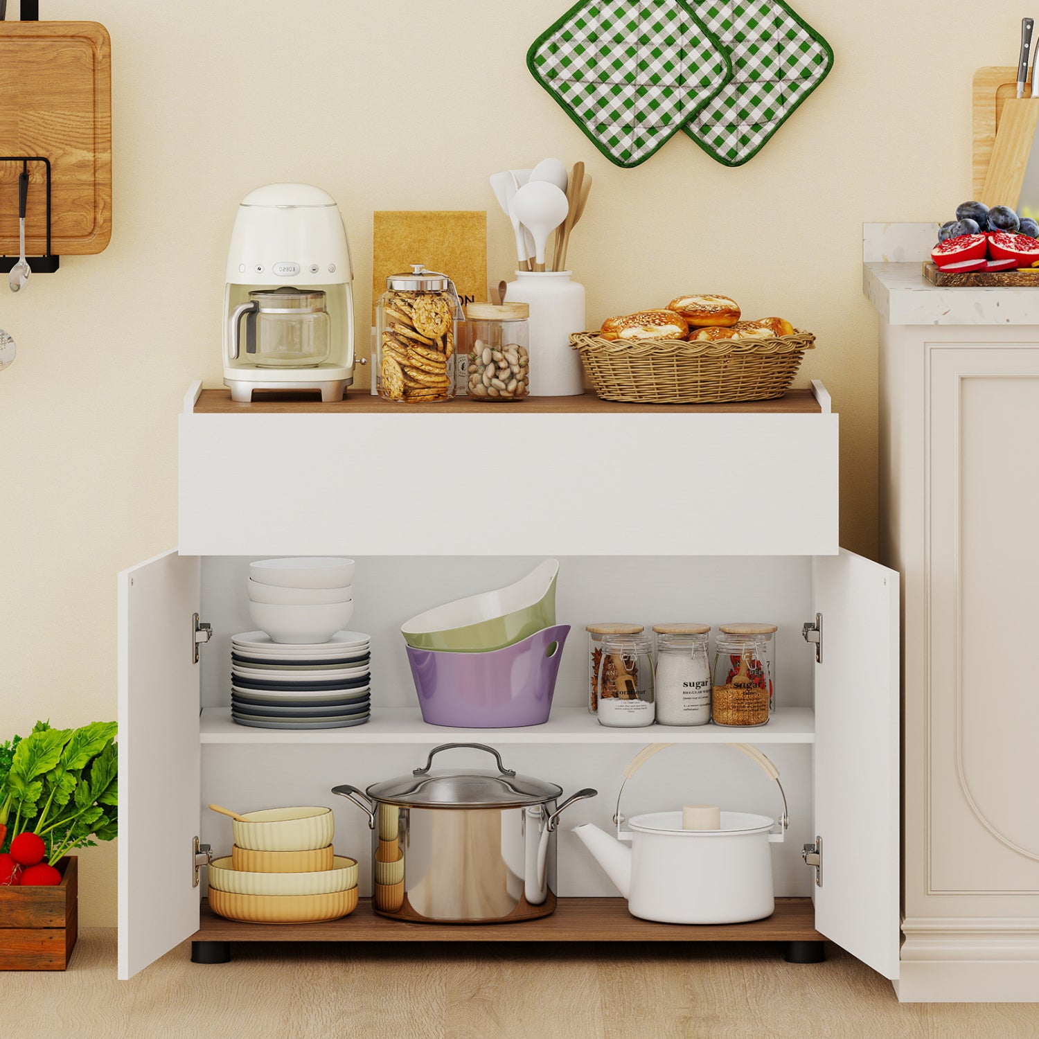 Sideboard Buffet Cabinet, Wooden Kitchen Storage, White Sideboards Cabinets & Buffets at Gallery Canada