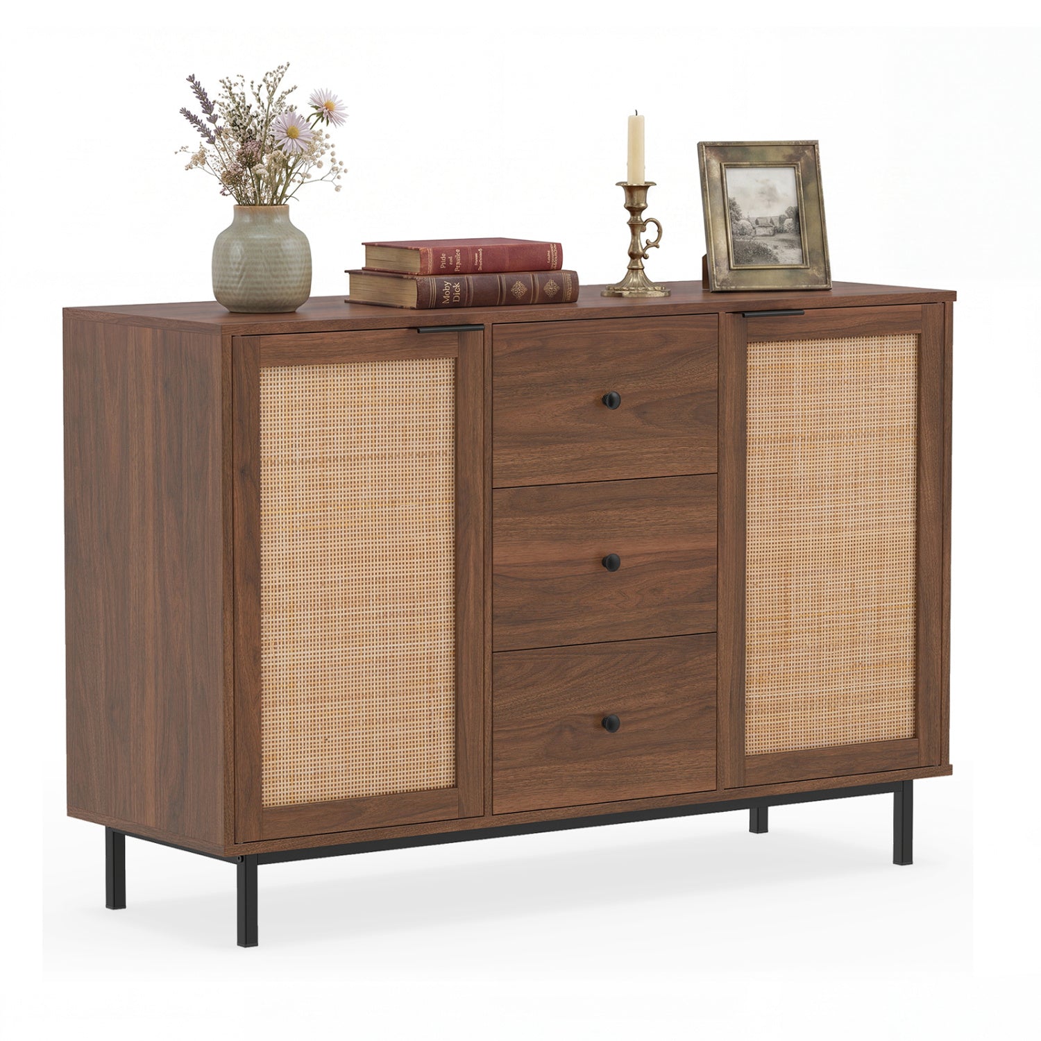 Rustic Farmhouse Sideboard Buffet Cabinet with Rattan Doors, Brown Sideboards Cabinets & Buffets at Gallery Canada