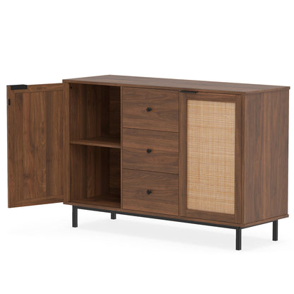 Buffet rustique de ferme avec portes en rotin, marron