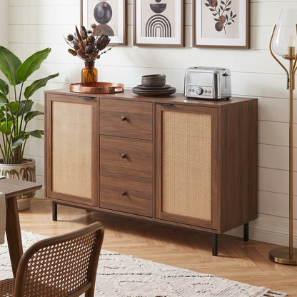 Buffet rustique de ferme avec portes en rotin, marron