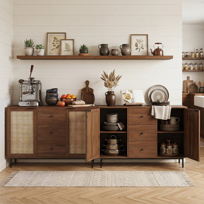 Buffet rustique de ferme avec portes en rotin, marron