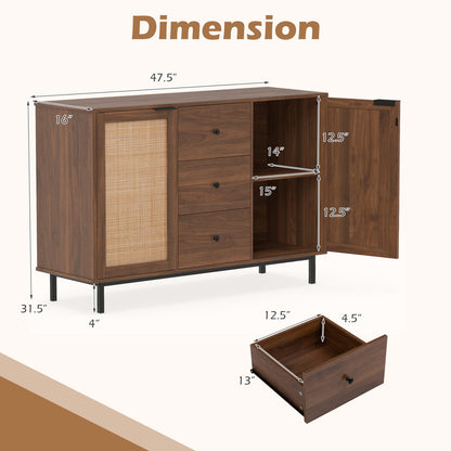 Buffet rustique de ferme avec portes en rotin, marron