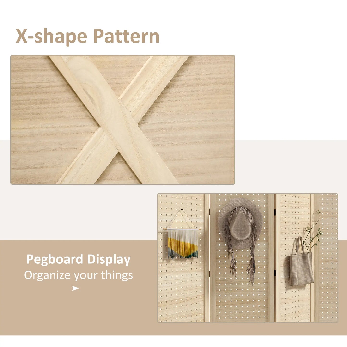 4.7' Wooden Room Divider, Folding Privacy Screen, Natural Room Dividers at Gallery Canada