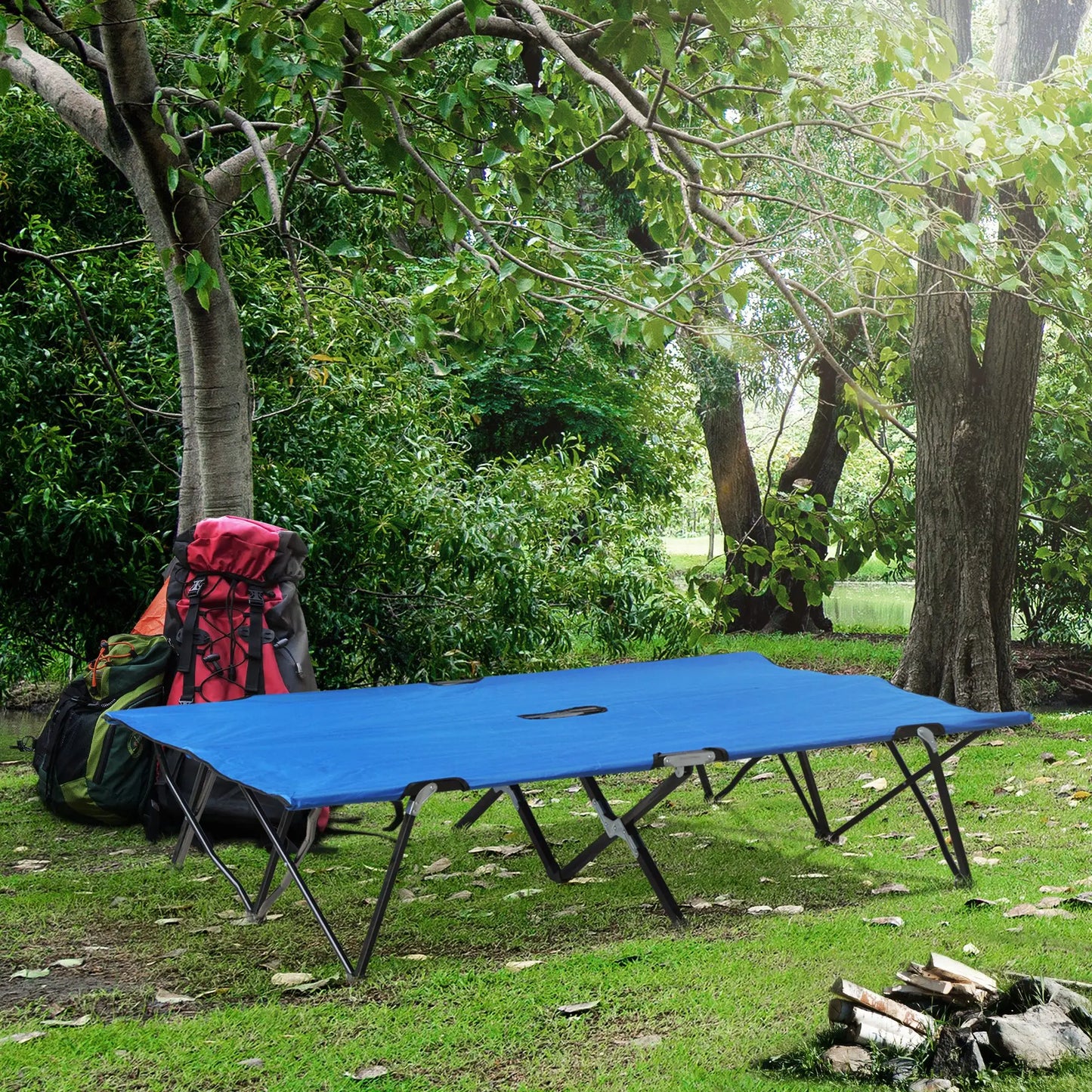 76" Two Person Folding Camping Cot, Portable Military Bed, Blue Camping Cots at Gallery Canada