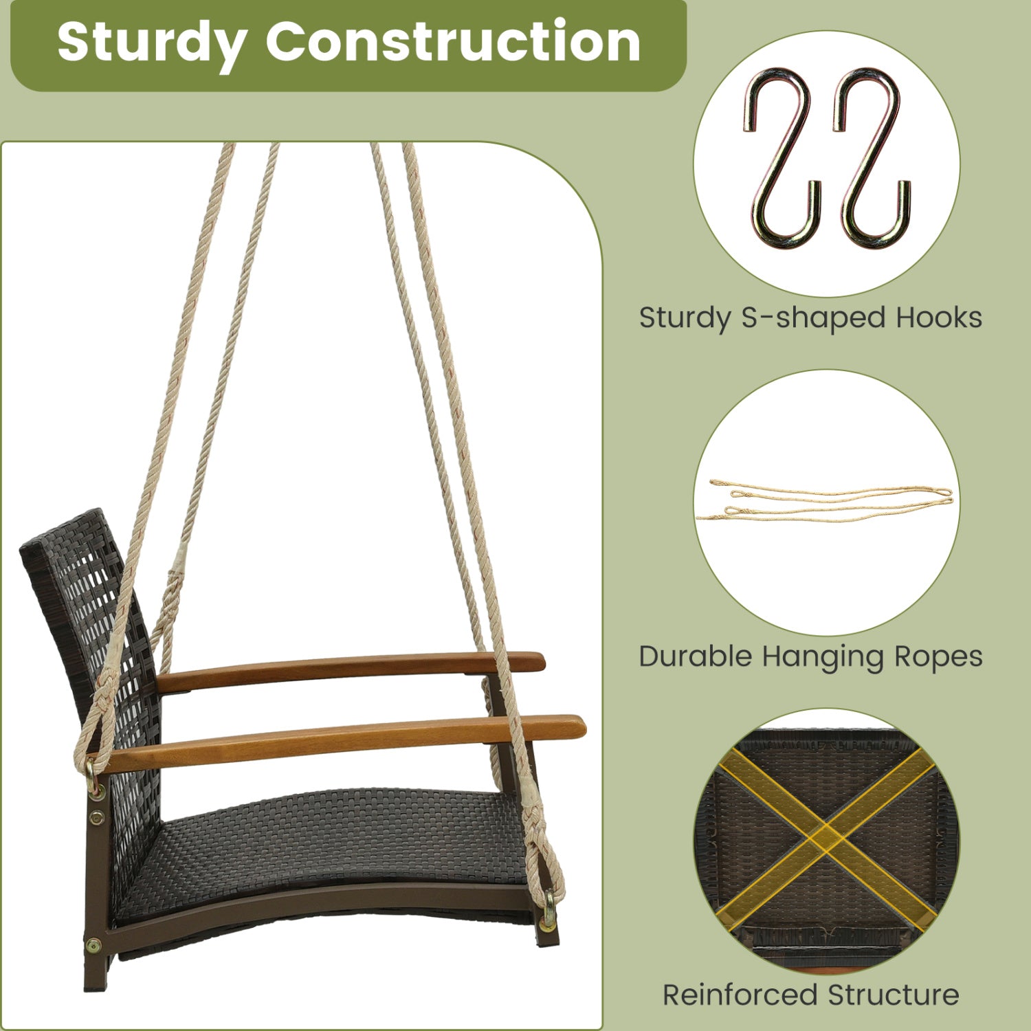 Rattan Porch Swing With Armrests Cushion, White Porch Swings at Gallery Canada