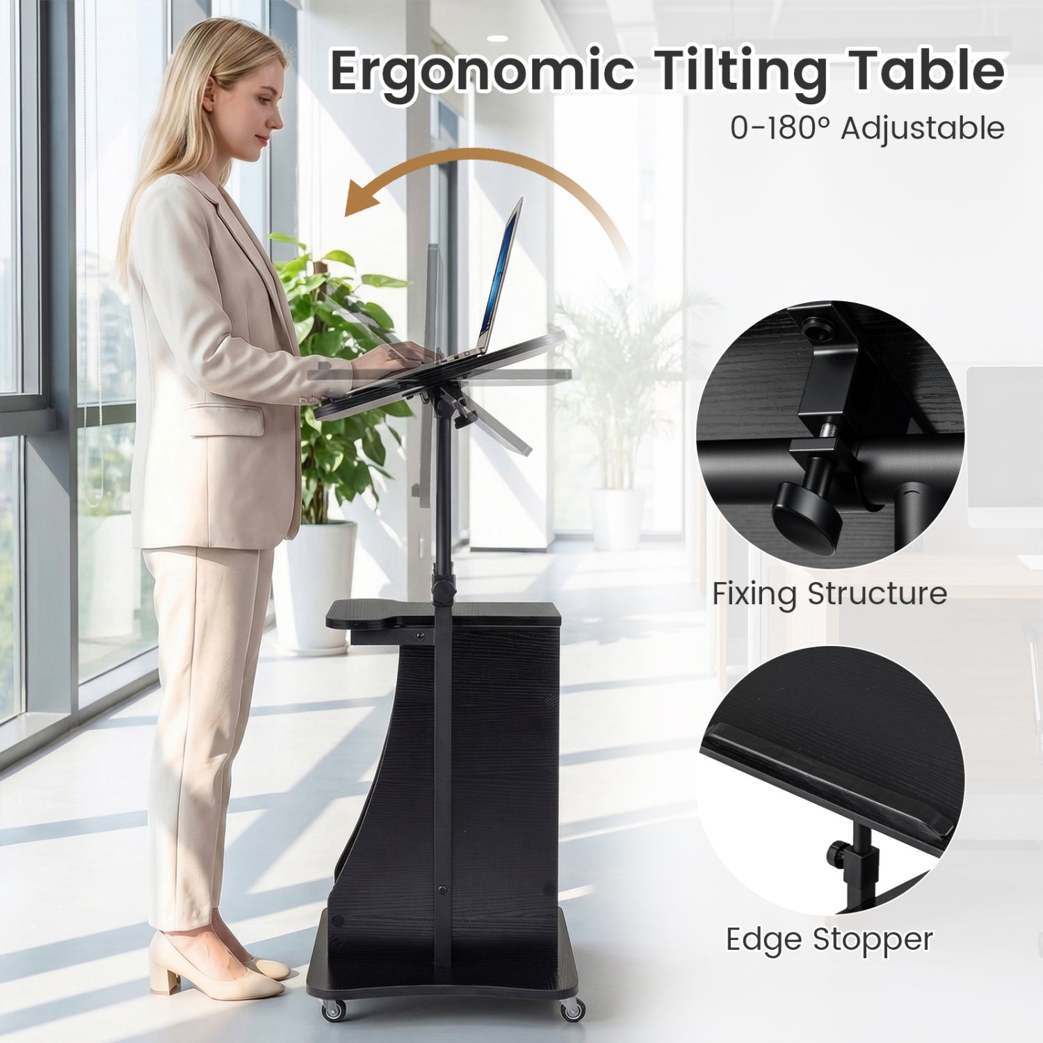 Height Adjustable Sit To Stand Laptop Desk Cart, Black Laptop Tables & Printer Stands at Gallery Canada