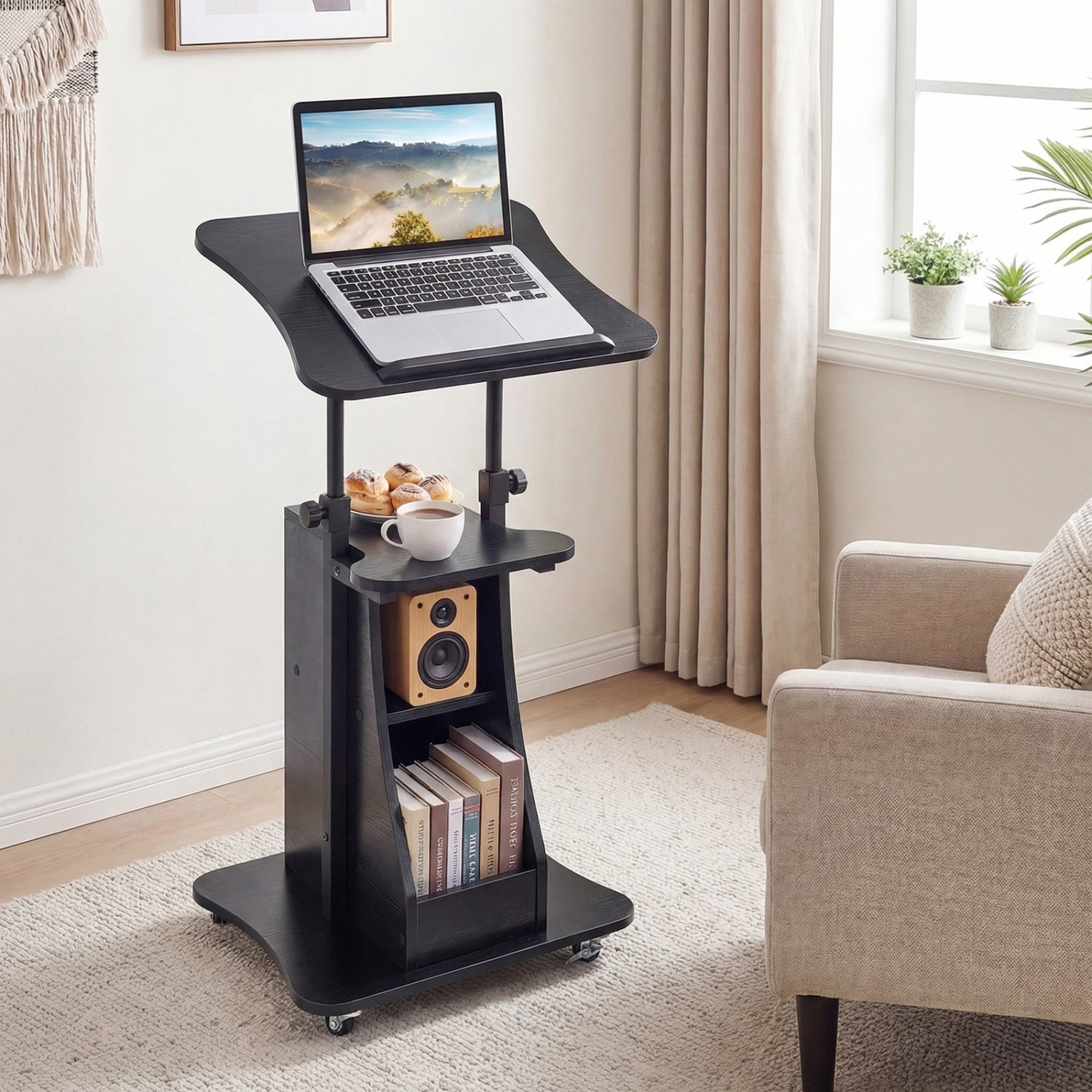 Height Adjustable Sit To Stand Laptop Desk Cart, Black Laptop Tables & Printer Stands at Gallery Canada