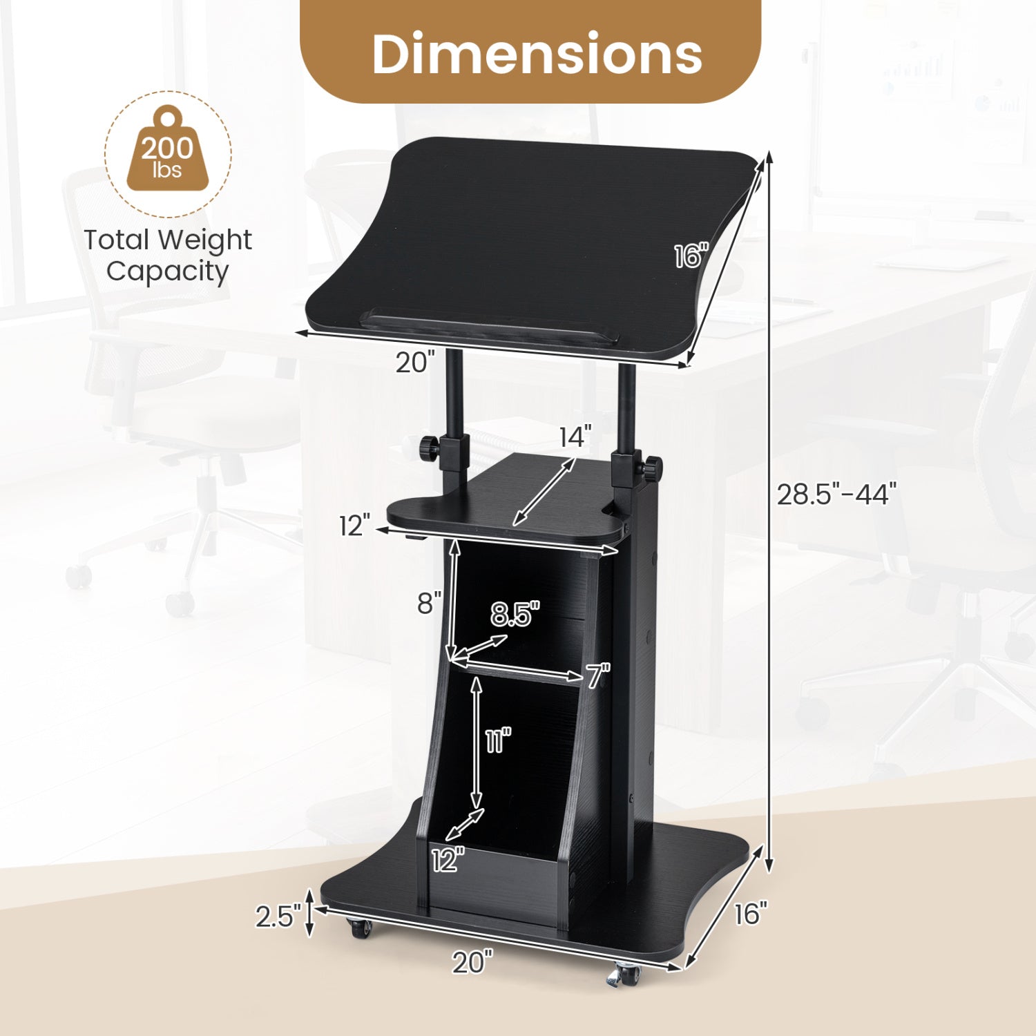 Height Adjustable Sit To Stand Laptop Desk Cart, Black Laptop Tables & Printer Stands at Gallery Canada