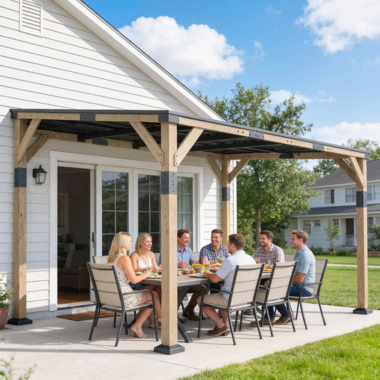 14' x 10' Galvanized Steel Hardtop Gazebo, Dark Grey Pergolas Weathered Grey Oak, Dark Grey at Gallery Canada