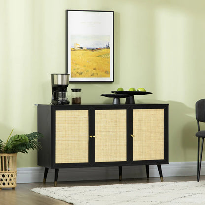 Kitchen Sideboard Cabinet, Boho Storage Cabinet with Shelves, Wood Legs, Decorative Rattan Doors, Black Bar Cabinets at Gallery Canada
