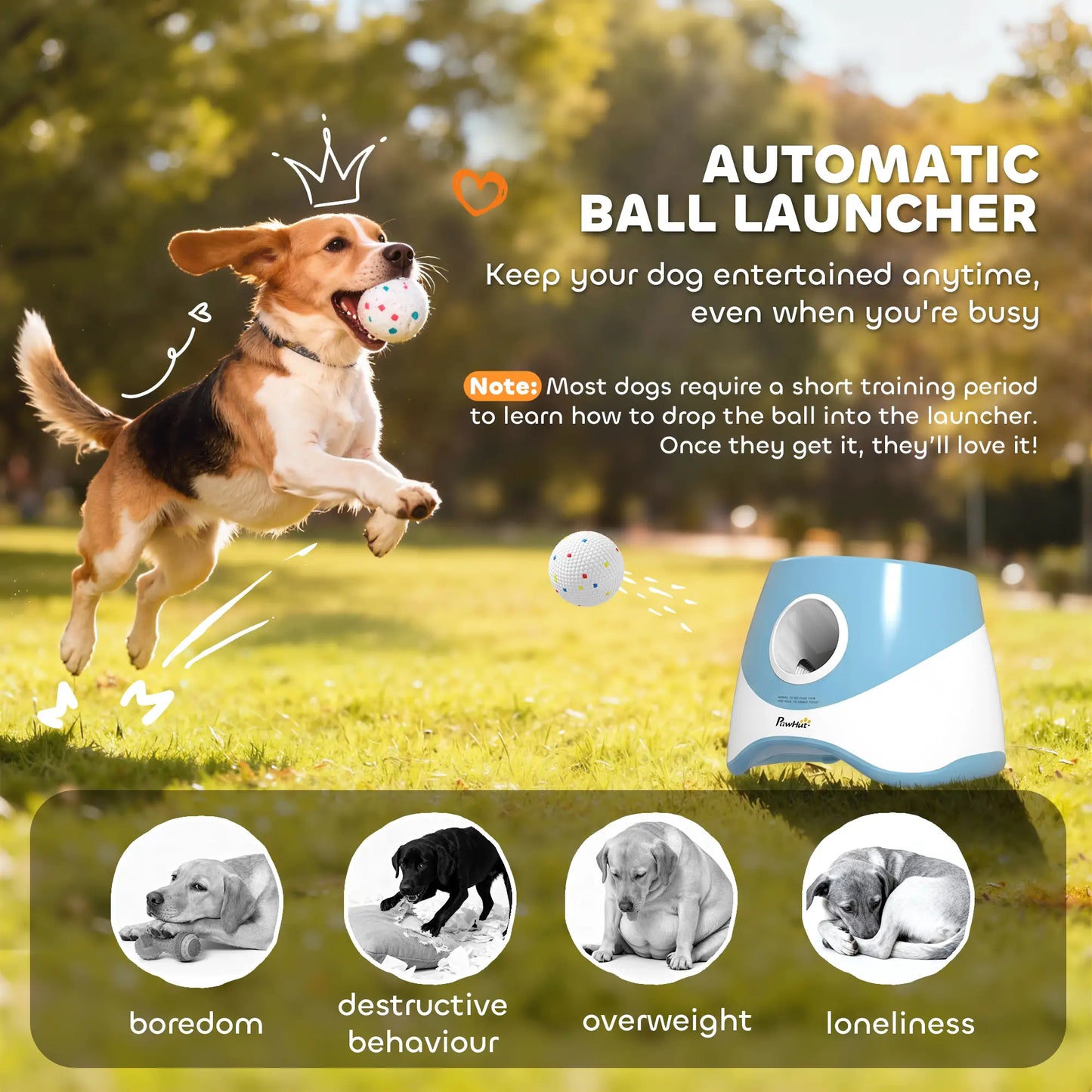 Automatic Dog Ball Launcher With 5 ETPU Balls, Blue