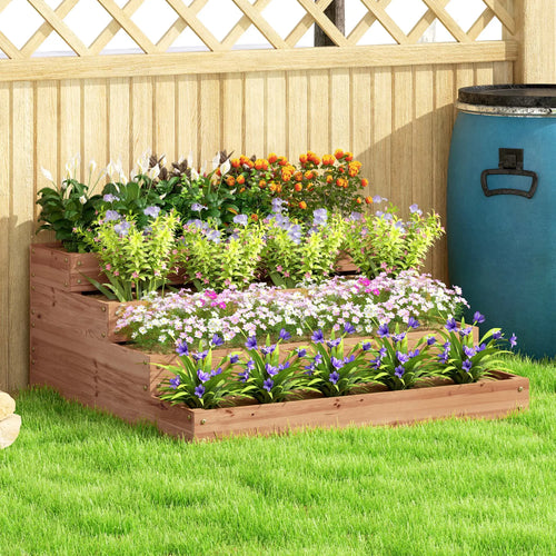 4-Tier Raised Garden Bed, Wooden Elevated Planter Box with Liner, Dark Brown