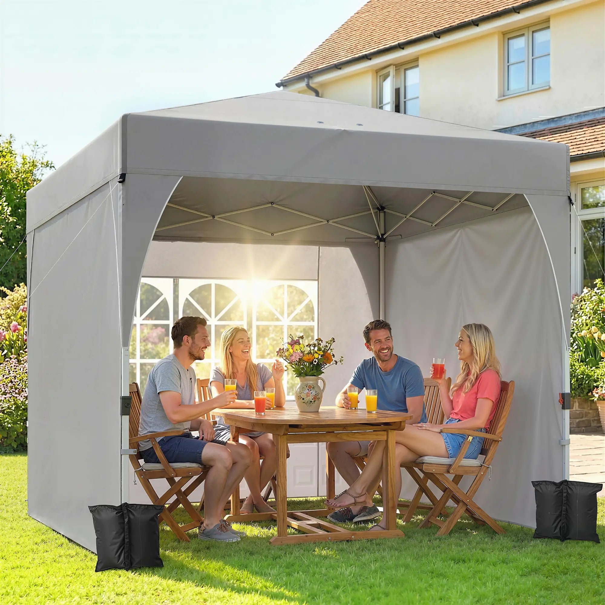 9.6 x 9.6 ft Pop Up Canopy Tent, 3 Sidewalls, UPF 50+, Light Grey Pop Up Canopies at Gallery Canada