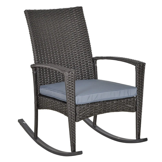 Outdoor PE Rattan Rocking Chair, Garden Glider Rocking Chair, Wicker Patio Chair Set with Armrest and Cushion, Grey Patio Chairs Grey at Gallery Canada