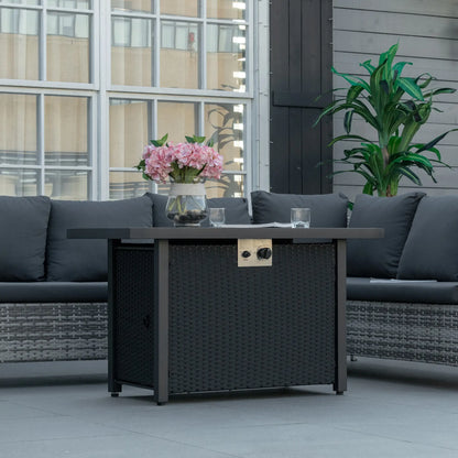 43in Propane Fire Pit Table, 50,000 BTU, Blue Glass Rock, Black Fire Pits at Gallery Canada