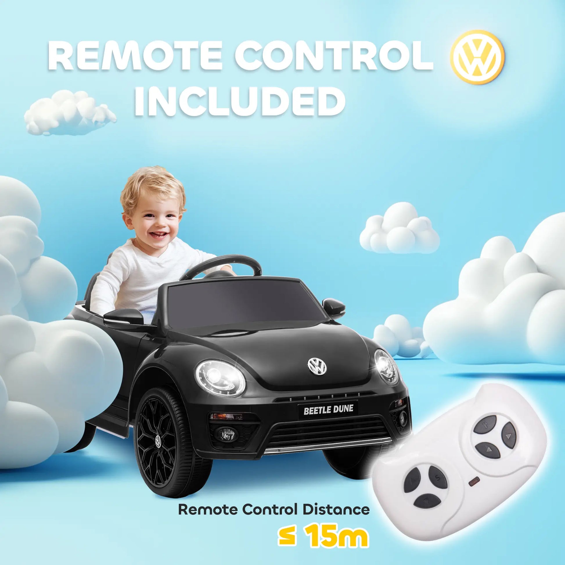 Volkswagen Beetle Licensed 12V Electric Car, Remote Control, Black Electric Toy Cars at Gallery Canada
