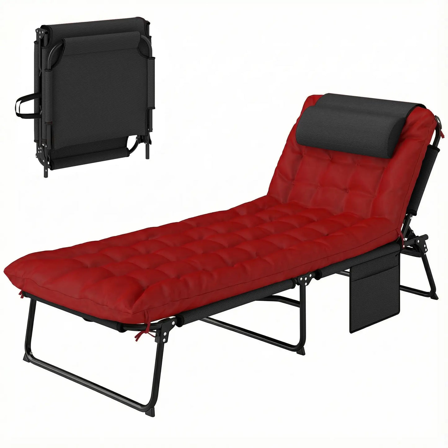 Folding Lounge Chair, 4-Level Reclining Back, Wine Red Lounger Chairs at Gallery Canada