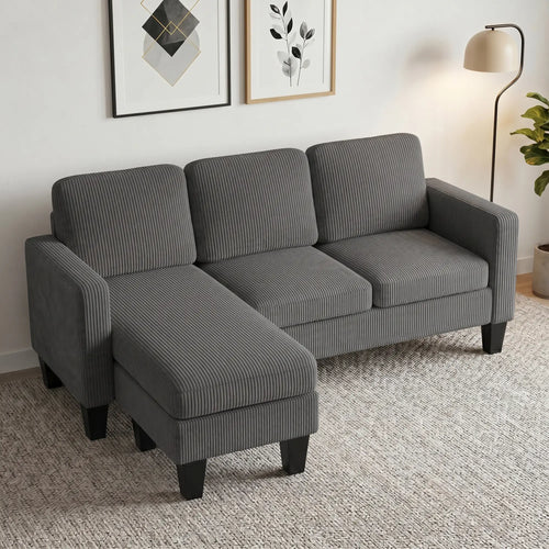 L Shaped Sectional Sofa, With Changeable Chaise Ottoman, Dark Grey