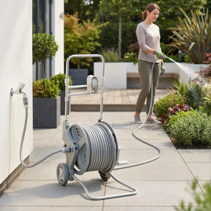 Garden Hose Reel Cart With Wheels, 1/2" x 148ft, Grey Garden Accessories at Gallery Canada