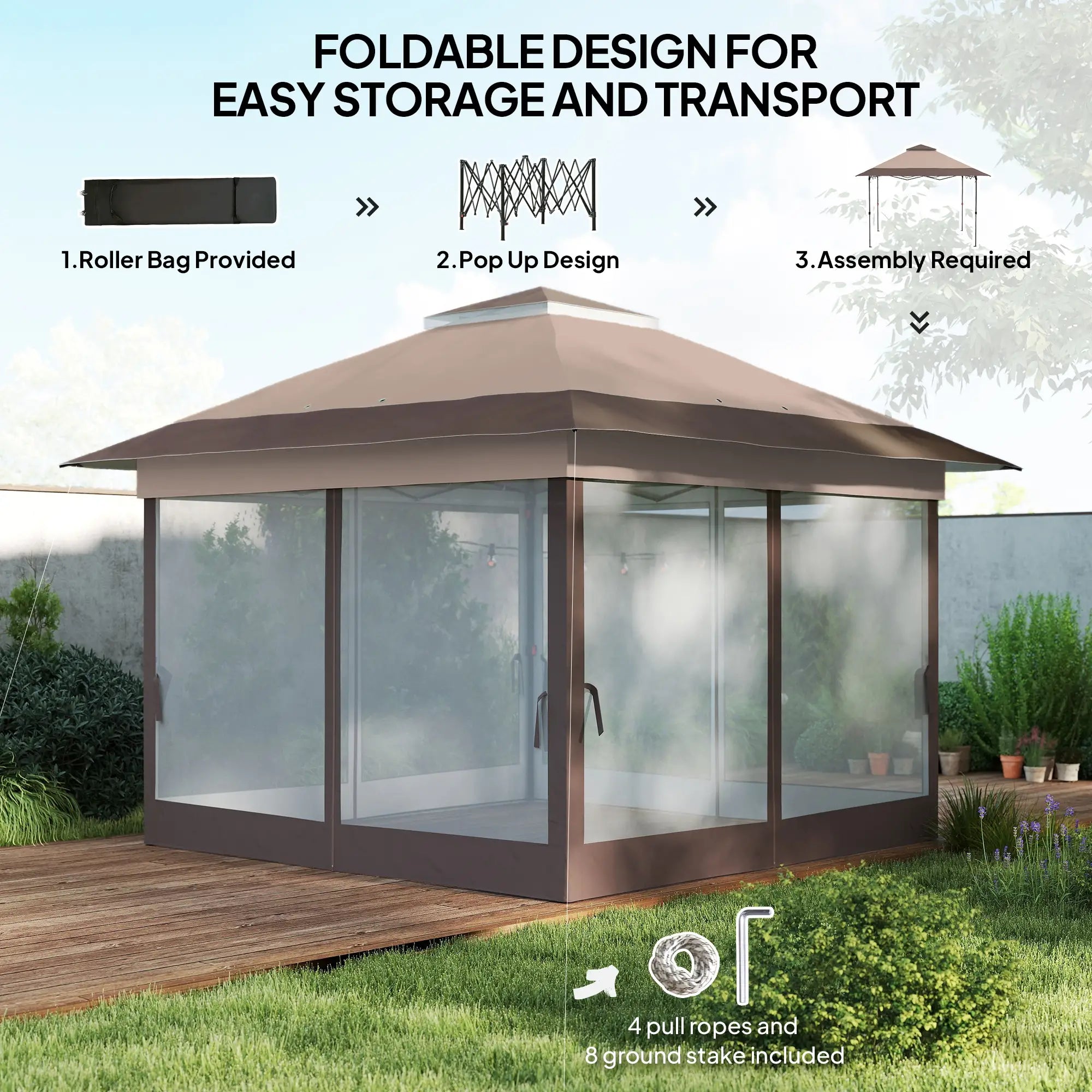 12' x 12' Foldable Pop-up Party Tent, Steel Frame, Khaki Pop Up Canopies at Gallery Canada