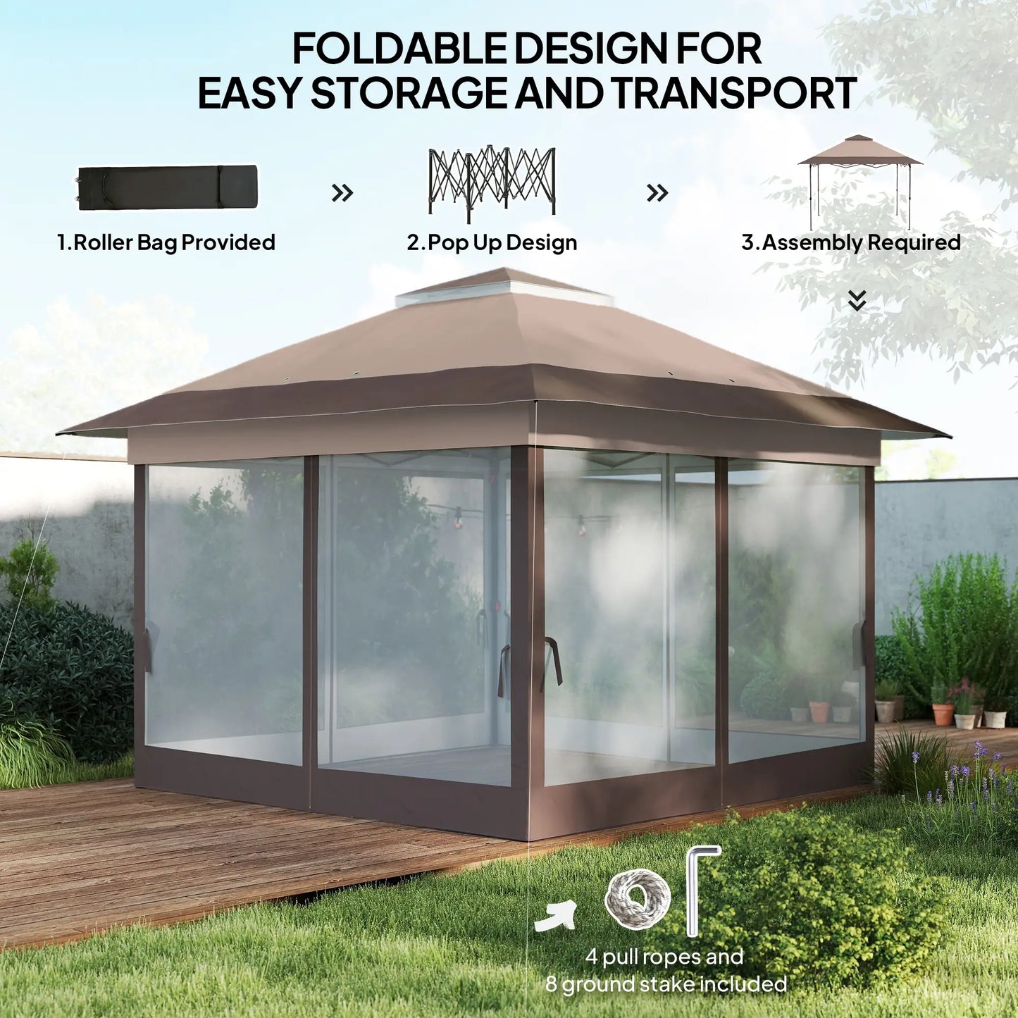 12' x 12' Foldable Pop-up Party Tent, Steel Frame, Khaki Pop Up Canopies at Gallery Canada