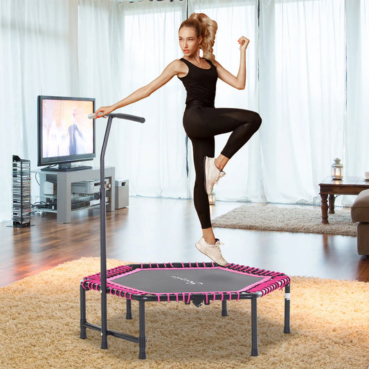 48" Hexagon Rebounder Trampoline, Fitness Bungee Jumper, Adjustable Bar, Pink Trampolines Pink, Black at Gallery Canada