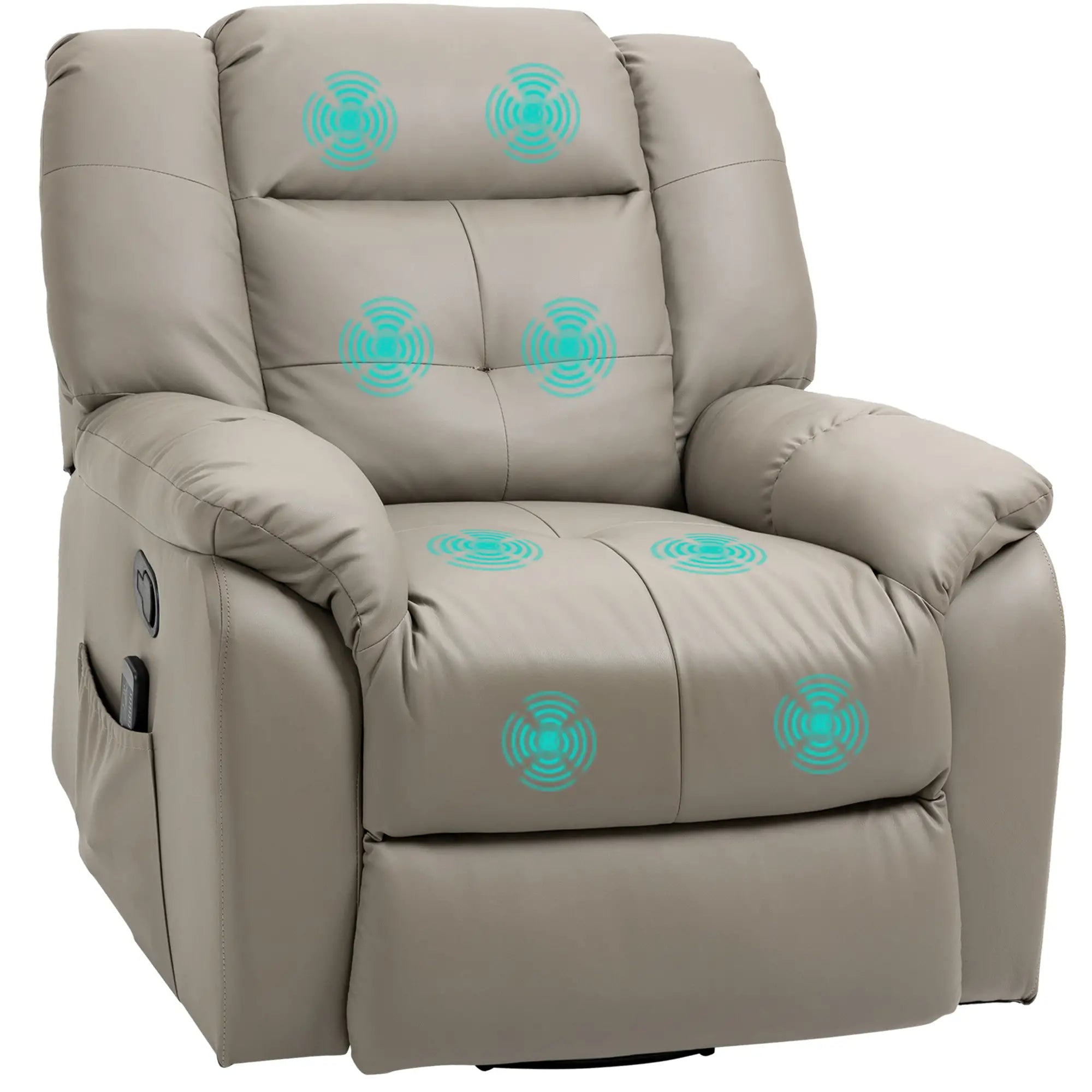 8-Point Vibration Massage Recliner, PU Leather 360° Swivel, Grey Single Sofas Grey at Gallery Canada