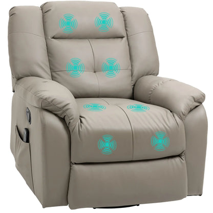 8-Point Vibration Massage Recliner, PU Leather 360° Swivel, Grey Single Sofas Grey at Gallery Canada