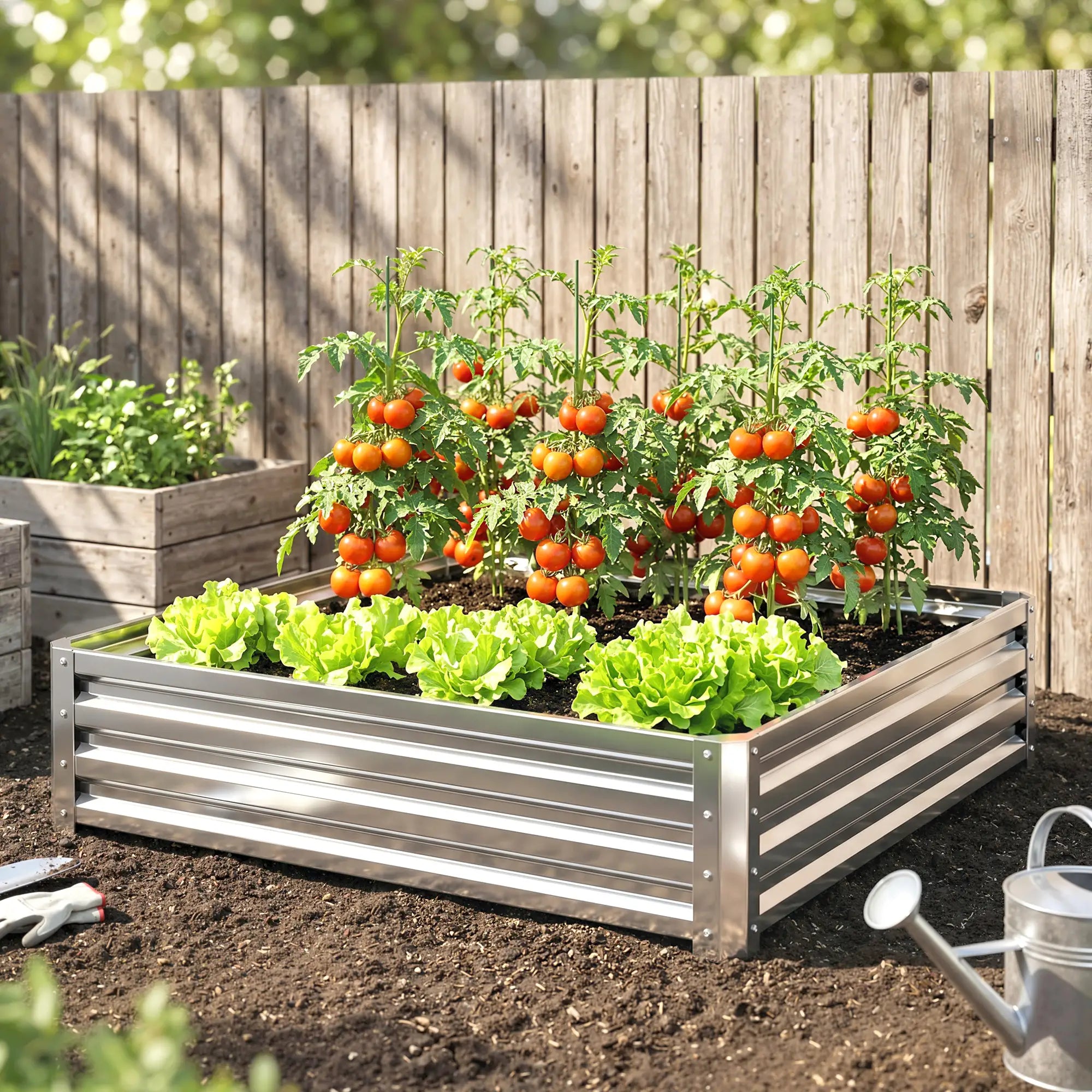 4' x 4' x 1' Galvanized Steel Raised Garden Bed, Vegetables, Flowers, Herbs, Silver Raised Garden Beds at Gallery Canada