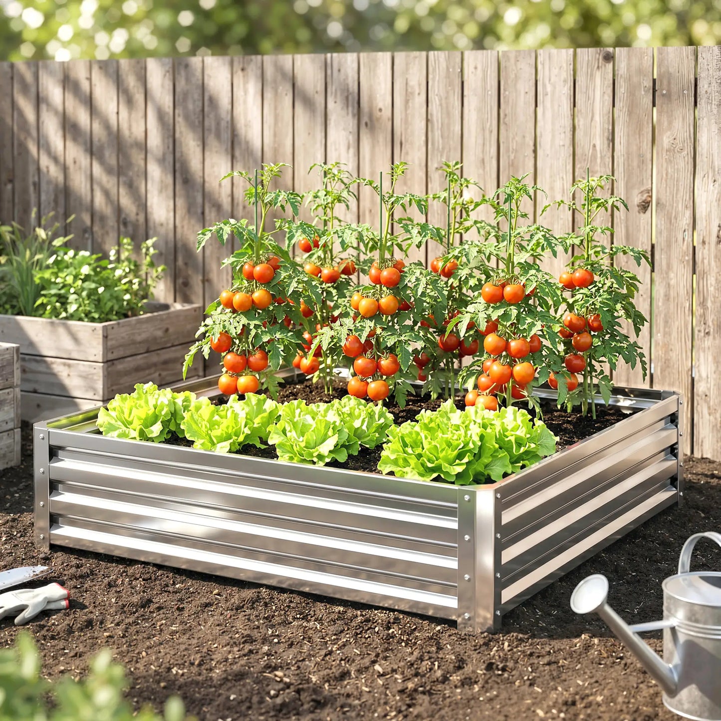 4' x 4' x 1' Galvanized Steel Raised Garden Bed, Vegetables, Flowers, Herbs, Silver Raised Garden Beds at Gallery Canada