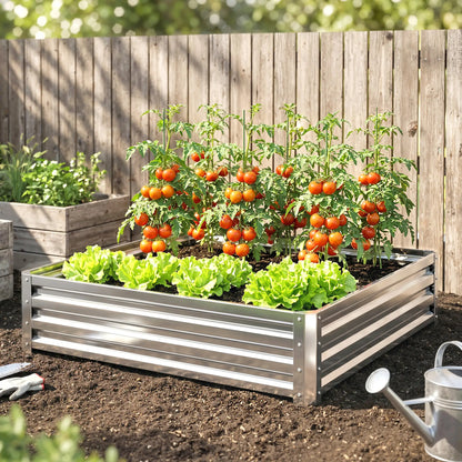 4' x 4' x 1' Galvanized Steel Raised Garden Bed, Vegetables, Flowers, Herbs, Silver Raised Garden Beds at Gallery Canada