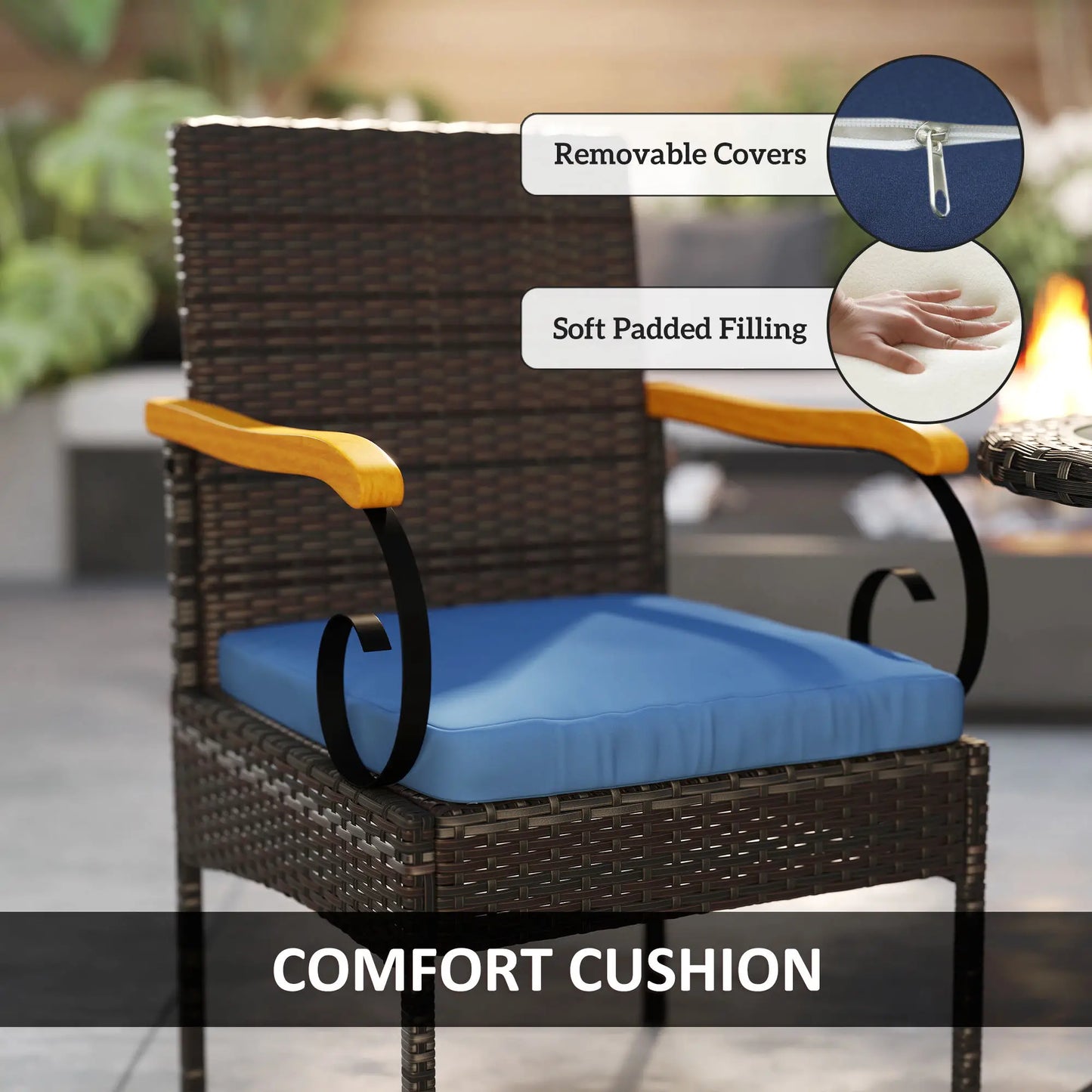 Set of 2 Rattan Outdoor Dining Chairs, Removable Cushion, Navy Blue Patio Chairs at Gallery Canada