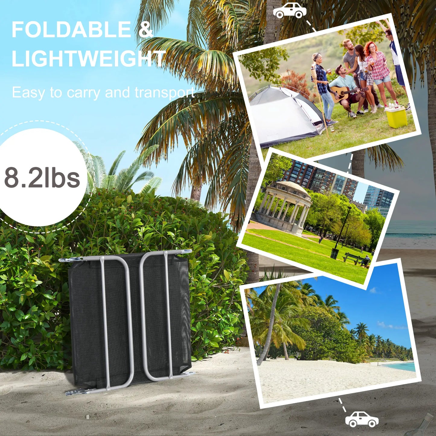 Folding Outdoor Lounge Chair Set, 2 Reclining Tanning Chairs, 5-Position Adjustable Backrest, Black Lounger Chairs at Gallery Canada