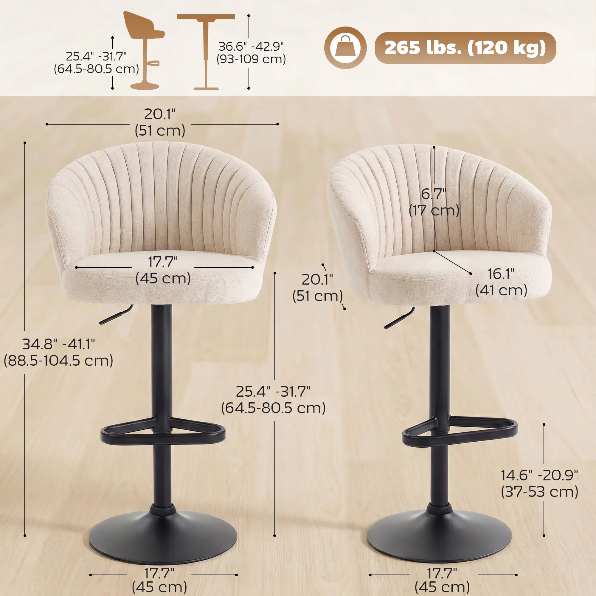 Swivel Counter Height Barstools Set of 2, Adjustable Height, Beige Bar Stools at Gallery Canada