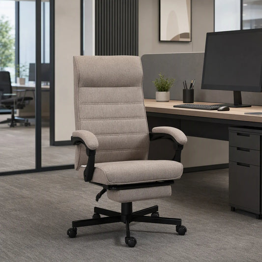 High Back Office Chair, Swivel Recliner, Adjustable Height, Footrest, Padded Armrest, Brown Task Chairs Brown at Gallery Canada