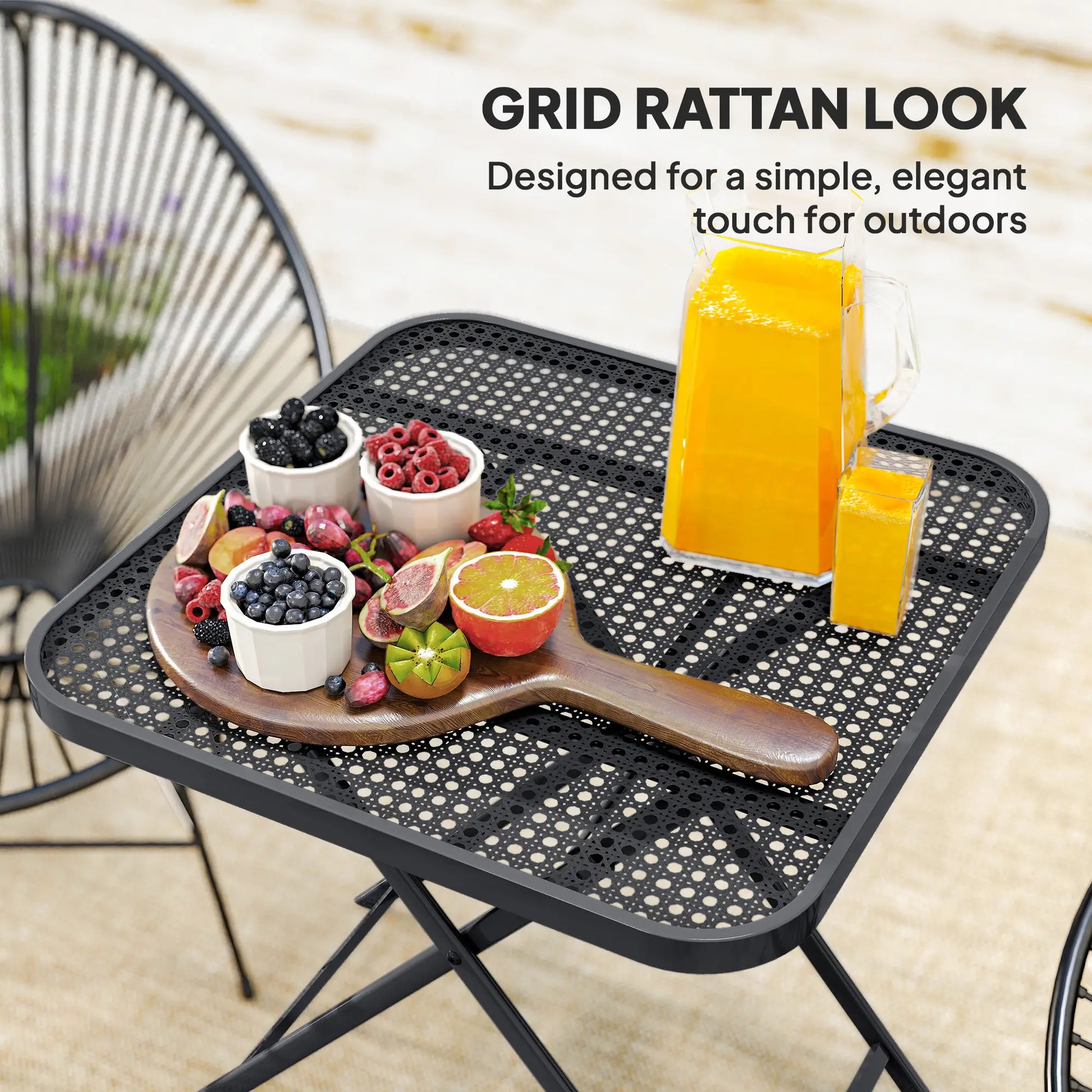 27.5" Square Outdoor Patio Table, Folding, Grid Rattan-Like Top, Black Patio Dinning Tables at Gallery Canada